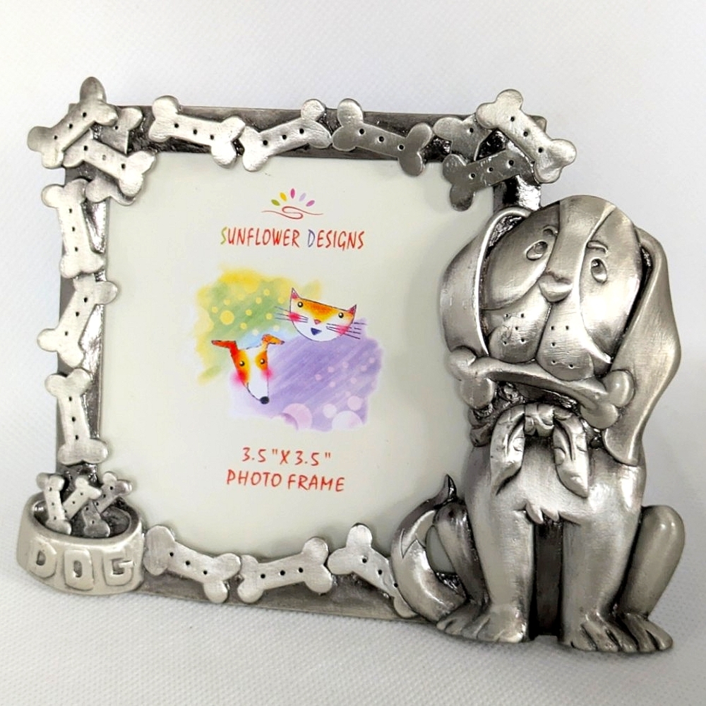 Pet Photo Frame Dog Puppy Picture 3.5" x 3.5" Pewter Metal Design